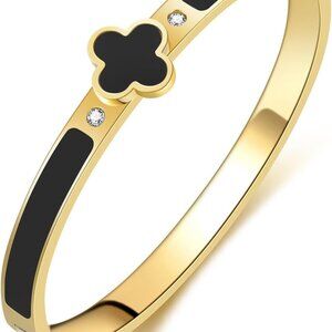 Women's 18k Gold Plated Stainless Steel Clover Bracelet Non-Tarnish Adjustable